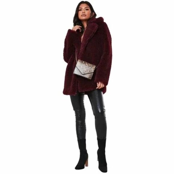 Zara Burgundy Teddy Coat XS - Picture 5 of 8